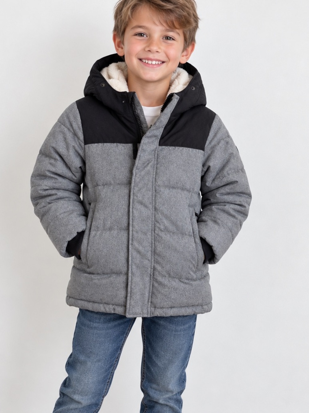 Abercrombie & Fitch Kids Gray and Black Hooded Puffer Jacket Coat Size 7/8